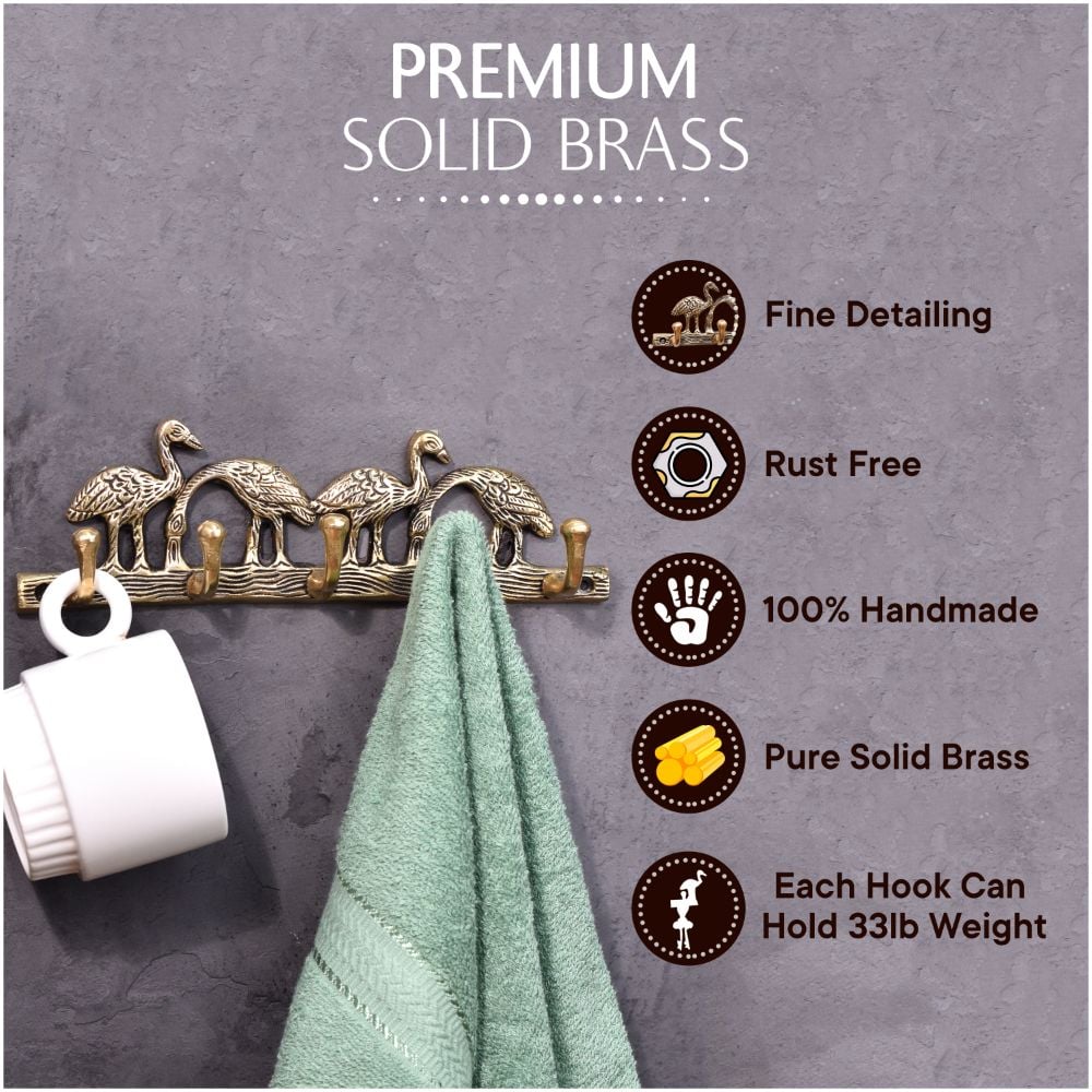 Brass Wall Hooks Hanger Birds On Tree Branch With 5 Hooks